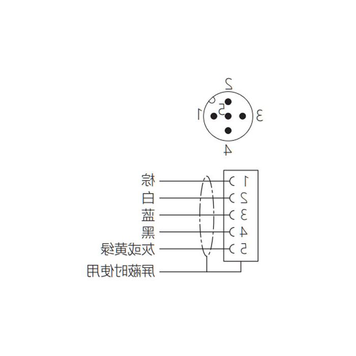 M12 5Pin, male head 90°, pin 5 gray, single-end pre-cast PVC non-flexible cable, gray sheathed, 64S563-XXX